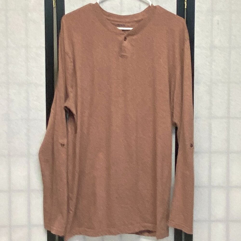 Alexander Julian Colours 2X Henley Tee Long Tab Sleeve 2-Button Grey Tan Mottled